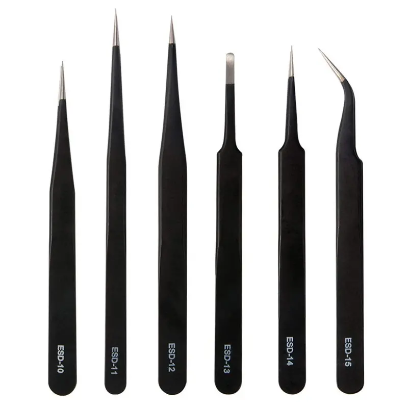 6Pcs Esd Professional Coated Precision Tweezers 1