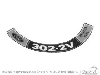 Air Cleaner Decal 302-2V 1970-1971 1