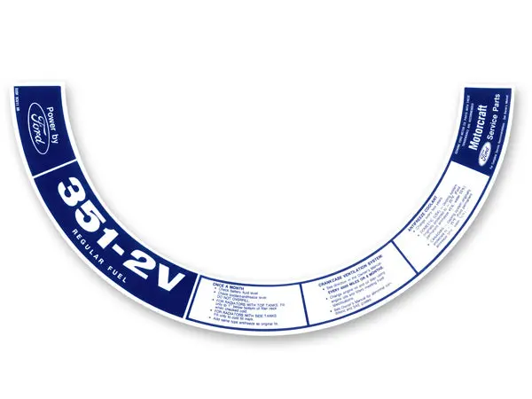 Air Cleaner Decal 351-2V Regular Fuel 1972-1973 1