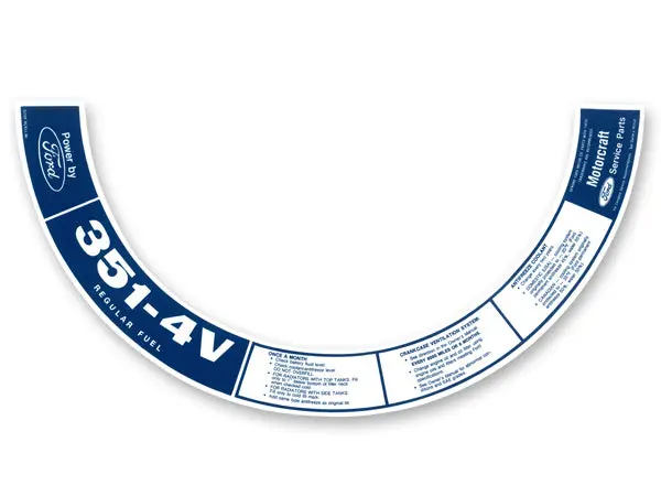 Air Cleaner Decal 351-4V Regular Fuel 1972-1973 1